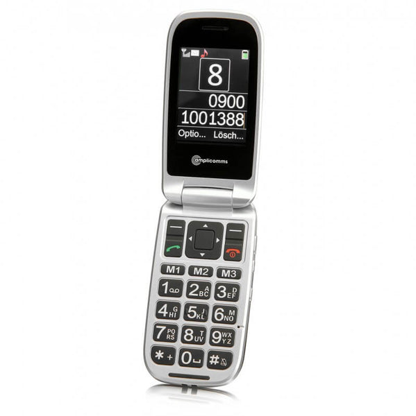 Amplicomms PowerTel M7510-3G - Mobiltelefon - Seniorenhandy mit Ladestation - aufgeklappt